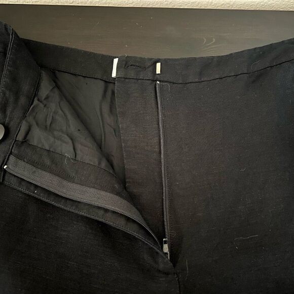 Ann Taylor Loft Pants 14 Womens Embroidered Scalloped Eyelet Bottom Black Linen - Picture 7 of 9